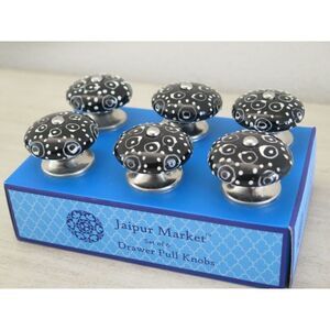Jaipur Market Black/White Ceramic Drawer Pull Knobs, Set Of 6